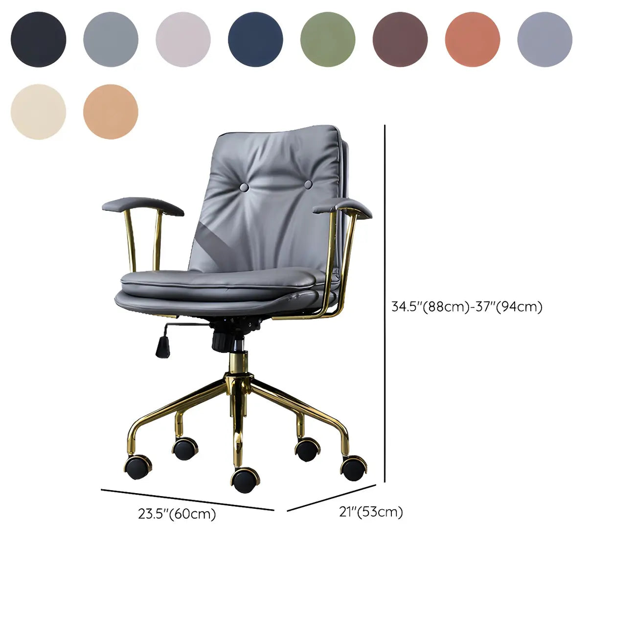 Fauteuil de bureau réglable en cuir capitonné avec base dorée
