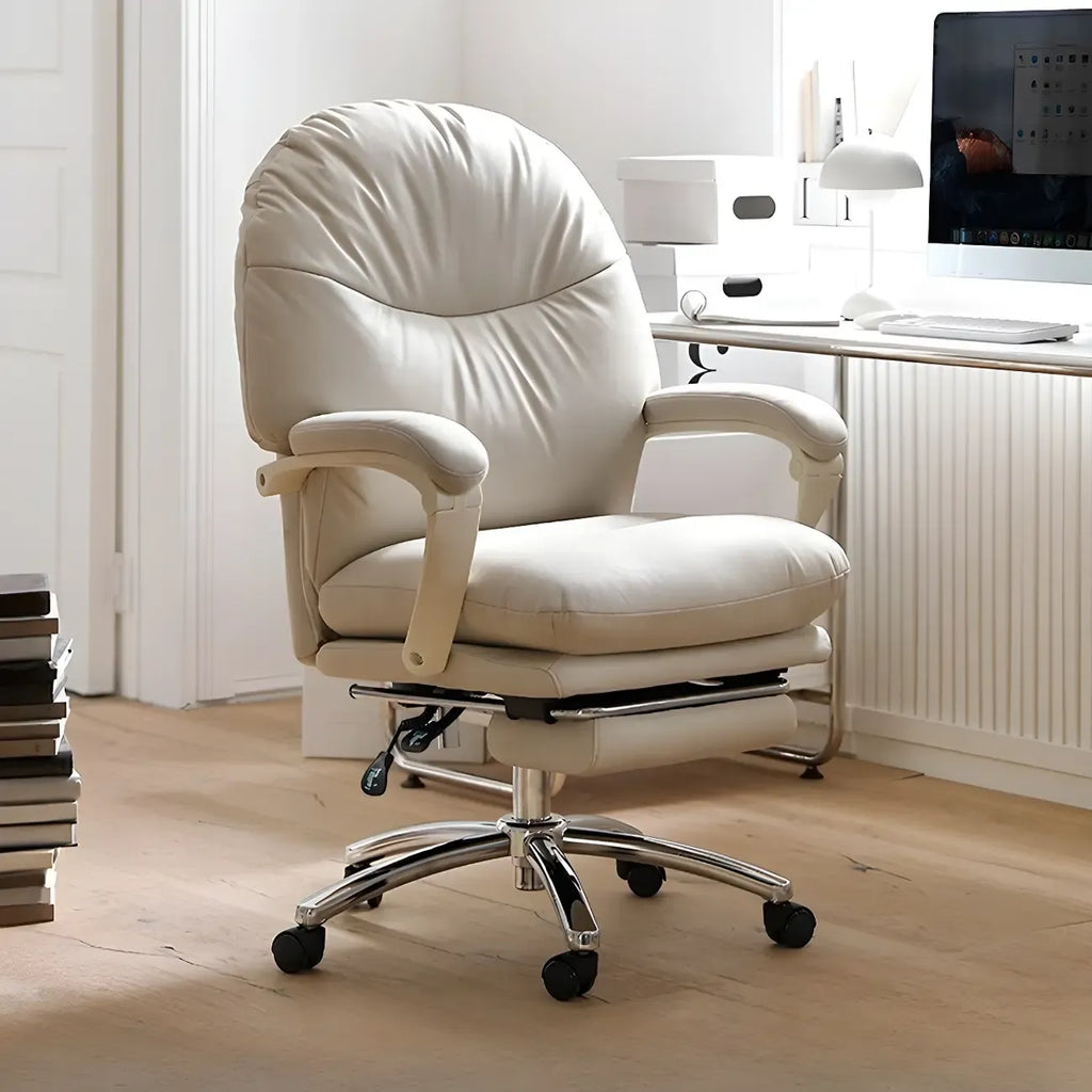 Chaise de bureau élégante à roulettes en cuir blanc