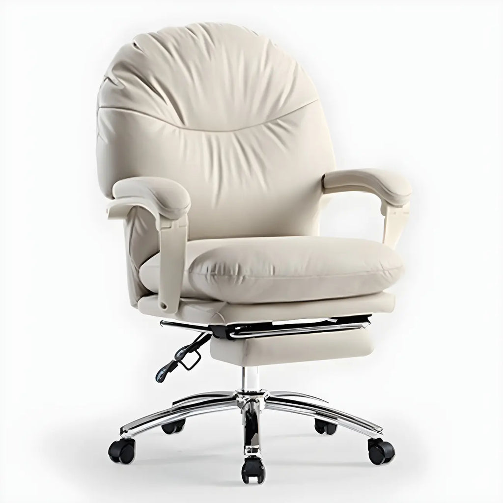 Chaise de bureau élégante à roulettes en cuir blanc