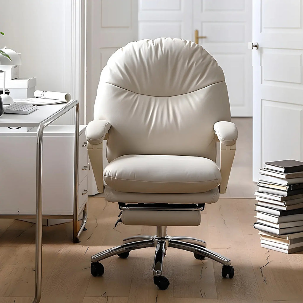 Chaise de bureau élégante à roulettes en cuir blanc