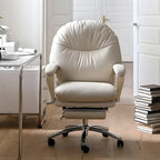 Chaise de bureau élégante à roulettes en cuir blanc