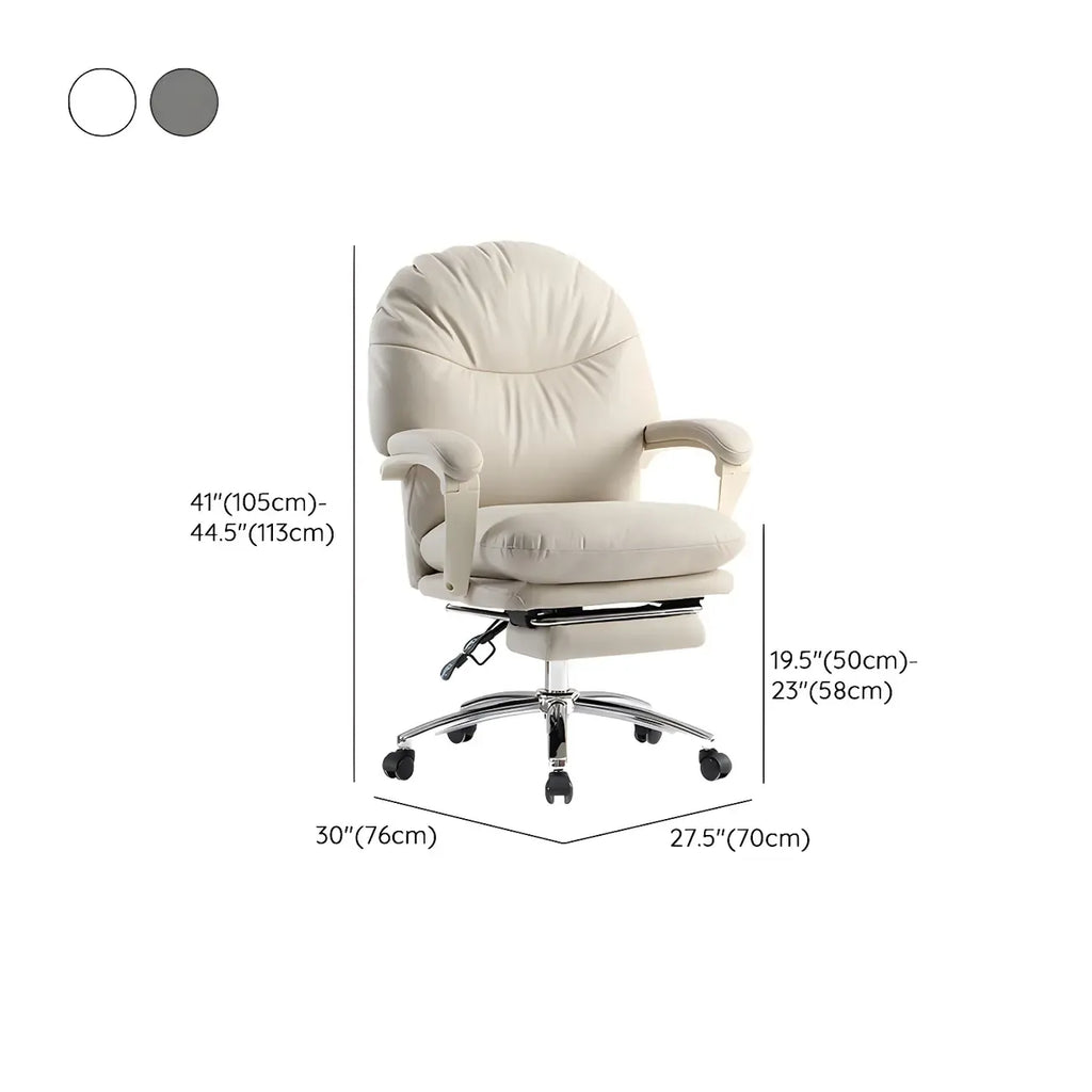 Chaise de bureau élégante à roulettes en cuir blanc