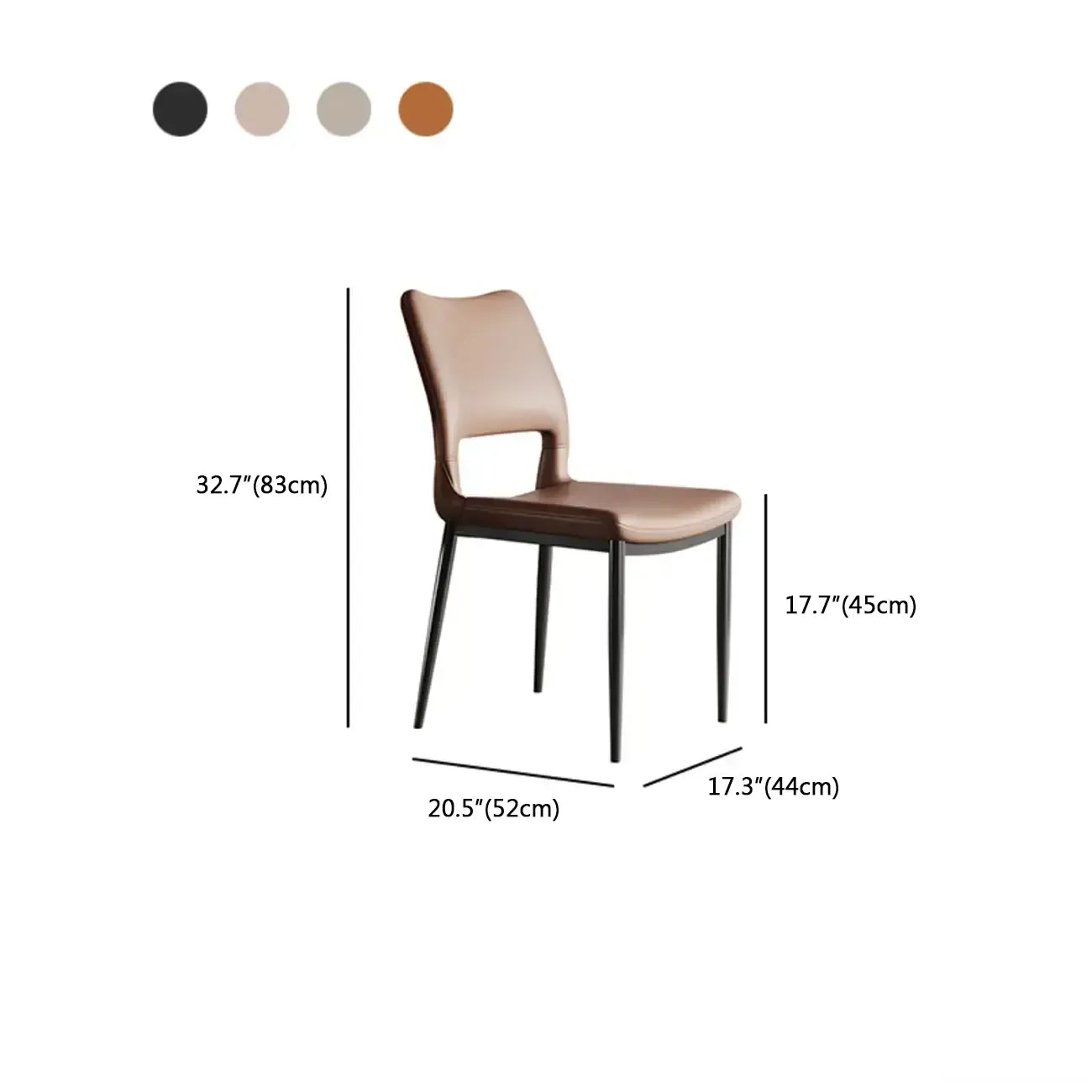 Chaise de salle à manger moderne en similicuir, dossier bas ouvert et sans accoudoirs