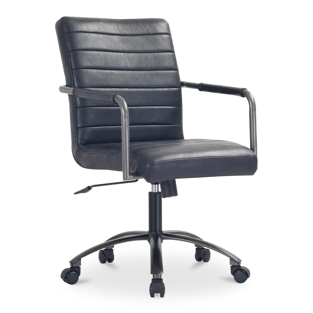Chaise de bureau pivotante mi-haute en cuir véritable avec accoudoirs