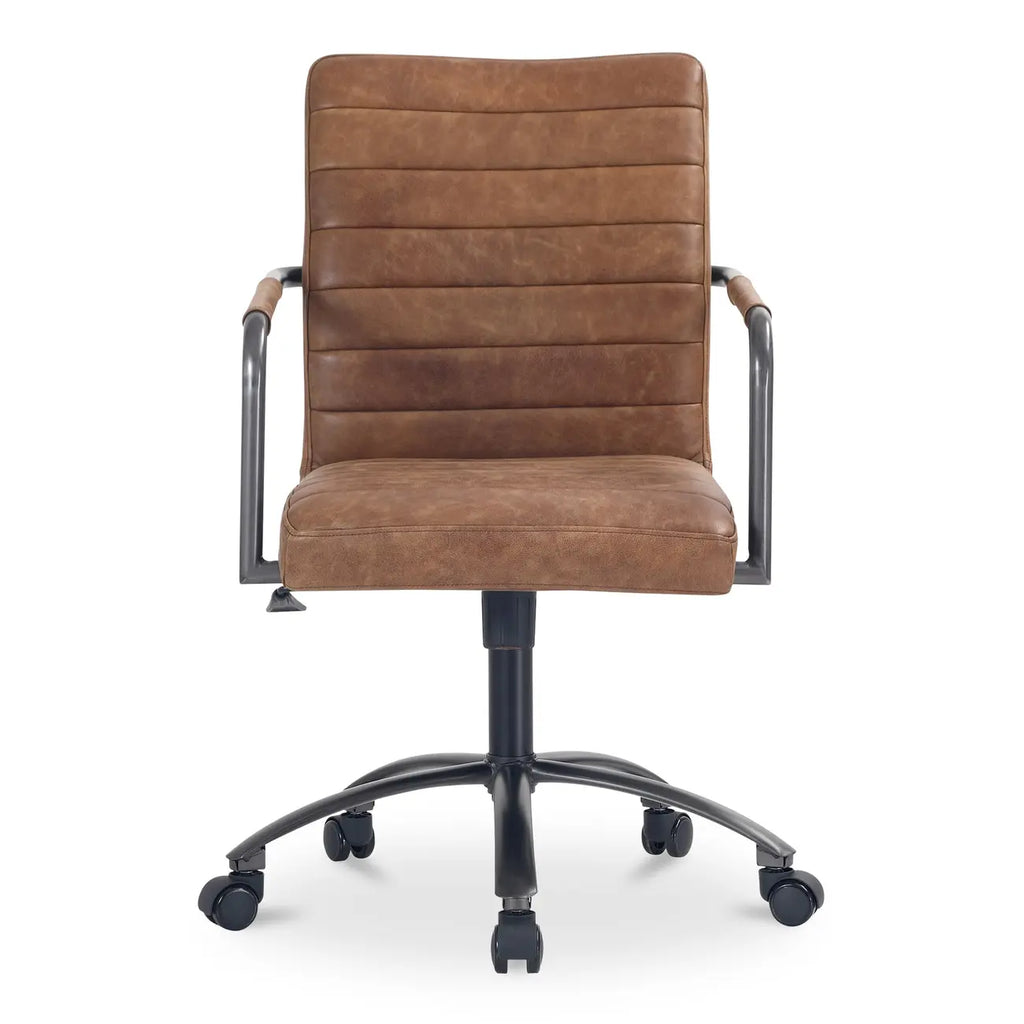 Chaise de bureau pivotante mi-haute en cuir véritable avec accoudoirs