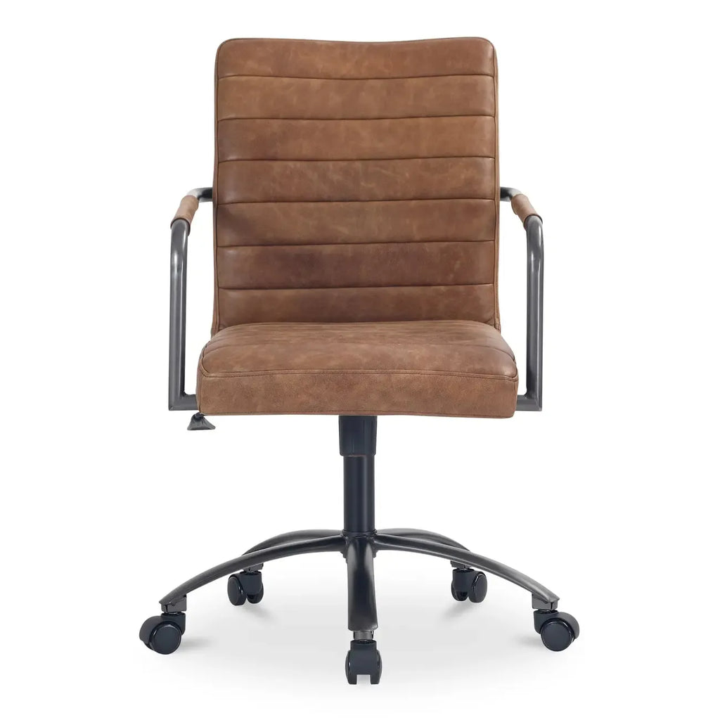 Chaise de bureau pivotante mi-haute en cuir véritable avec accoudoirs
