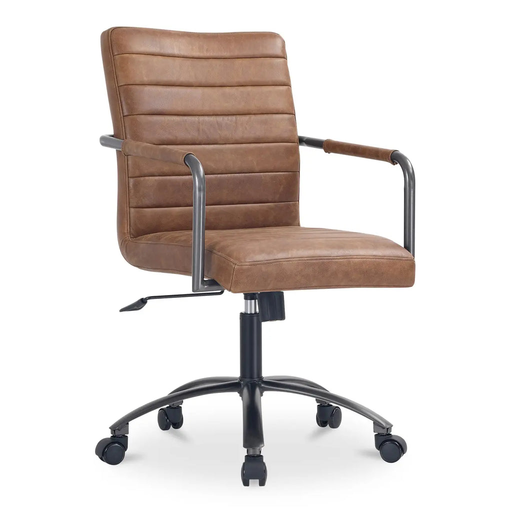 Chaise de bureau pivotante mi-haute en cuir véritable avec accoudoirs