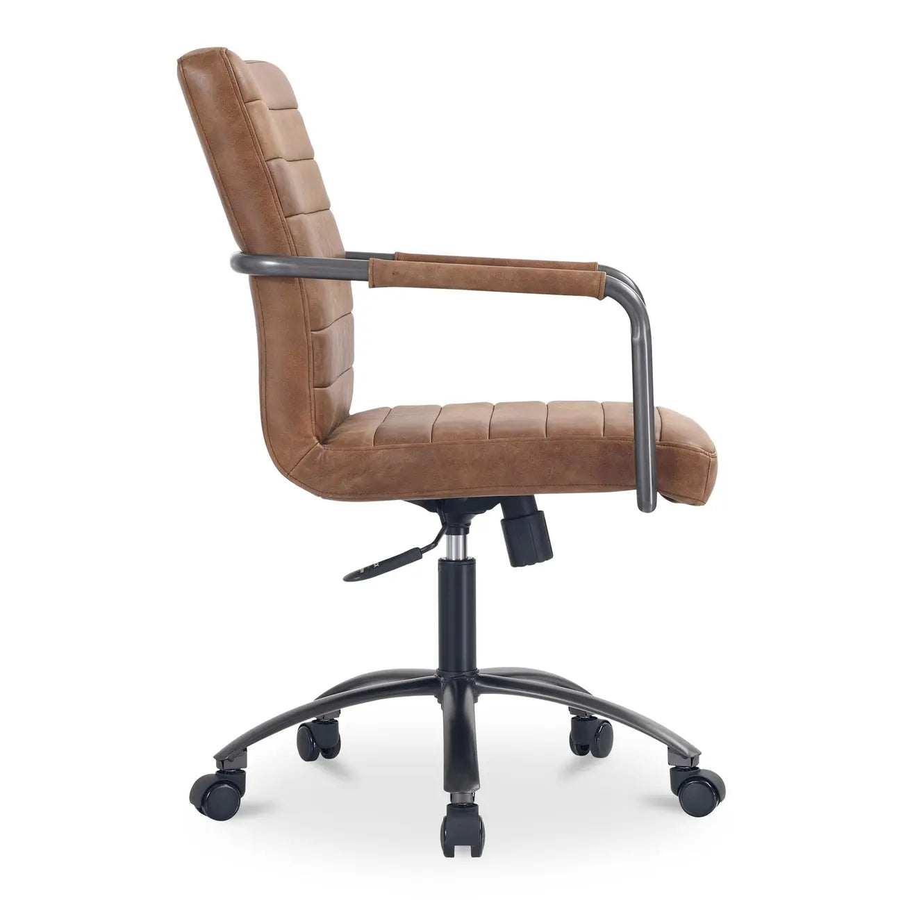 Chaise de bureau pivotante mi-haute en cuir véritable avec accoudoirs