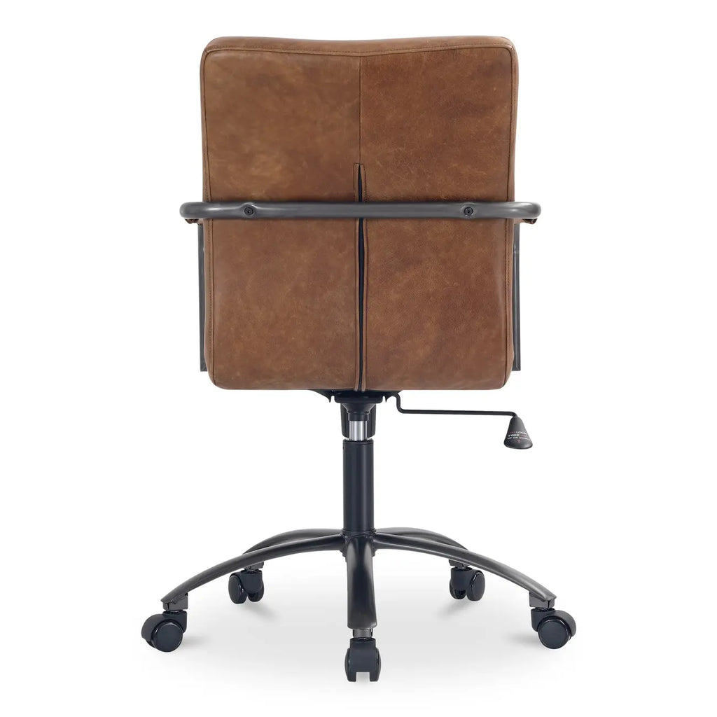 Chaise de bureau pivotante mi-haute en cuir véritable avec accoudoirs