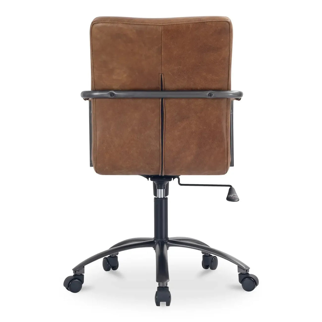 Chaise de bureau pivotante mi-haute en cuir véritable avec accoudoirs