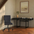 Chaise de bureau pivotante mi-haute en cuir véritable avec accoudoirs