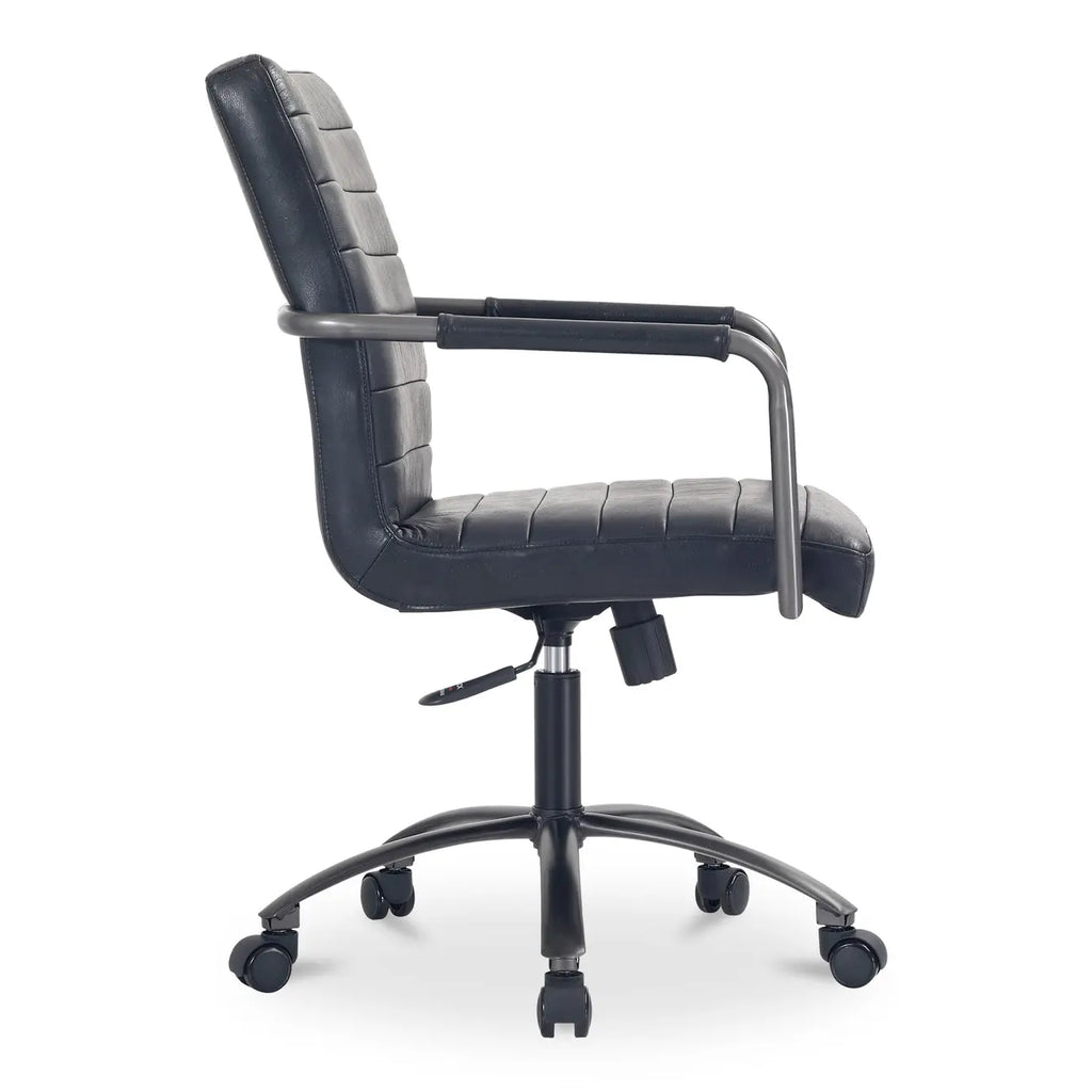 Chaise de bureau pivotante mi-haute en cuir véritable avec accoudoirs