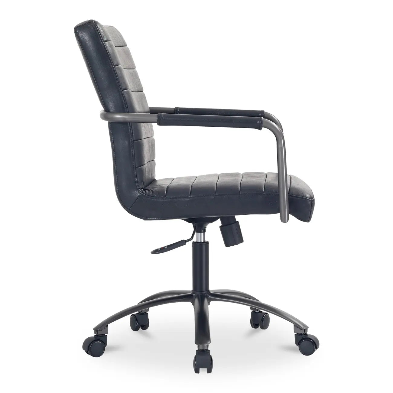 Chaise de bureau pivotante mi-haute en cuir véritable avec accoudoirs