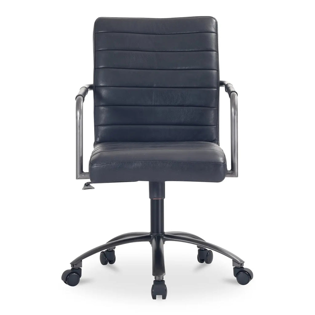 Chaise de bureau pivotante mi-haute en cuir véritable avec accoudoirs