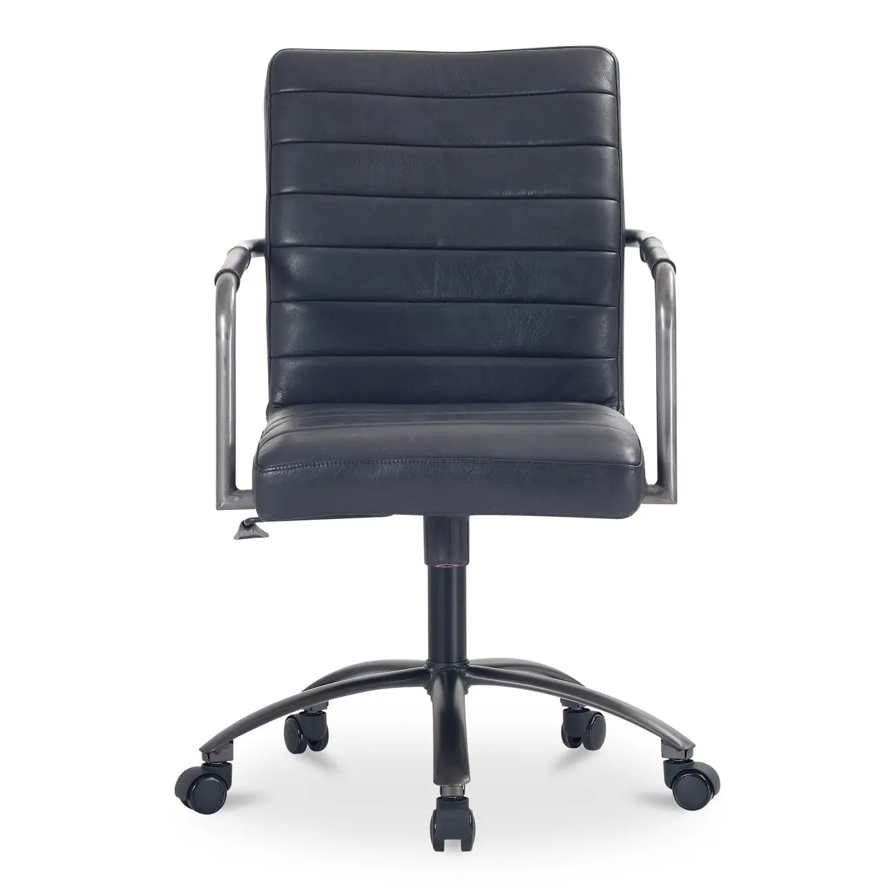 Chaise de bureau pivotante mi-haute en cuir véritable avec accoudoirs