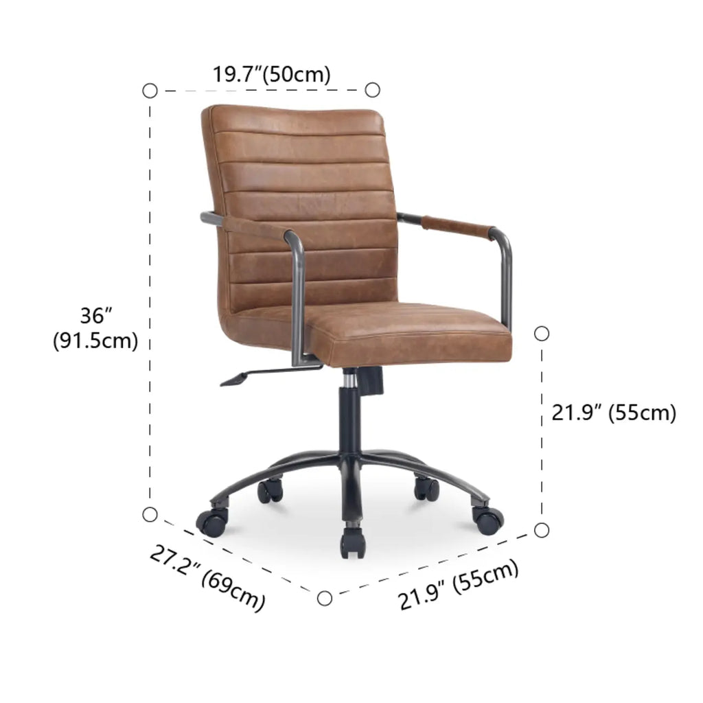 Chaise de bureau pivotante mi-haute en cuir véritable avec accoudoirs