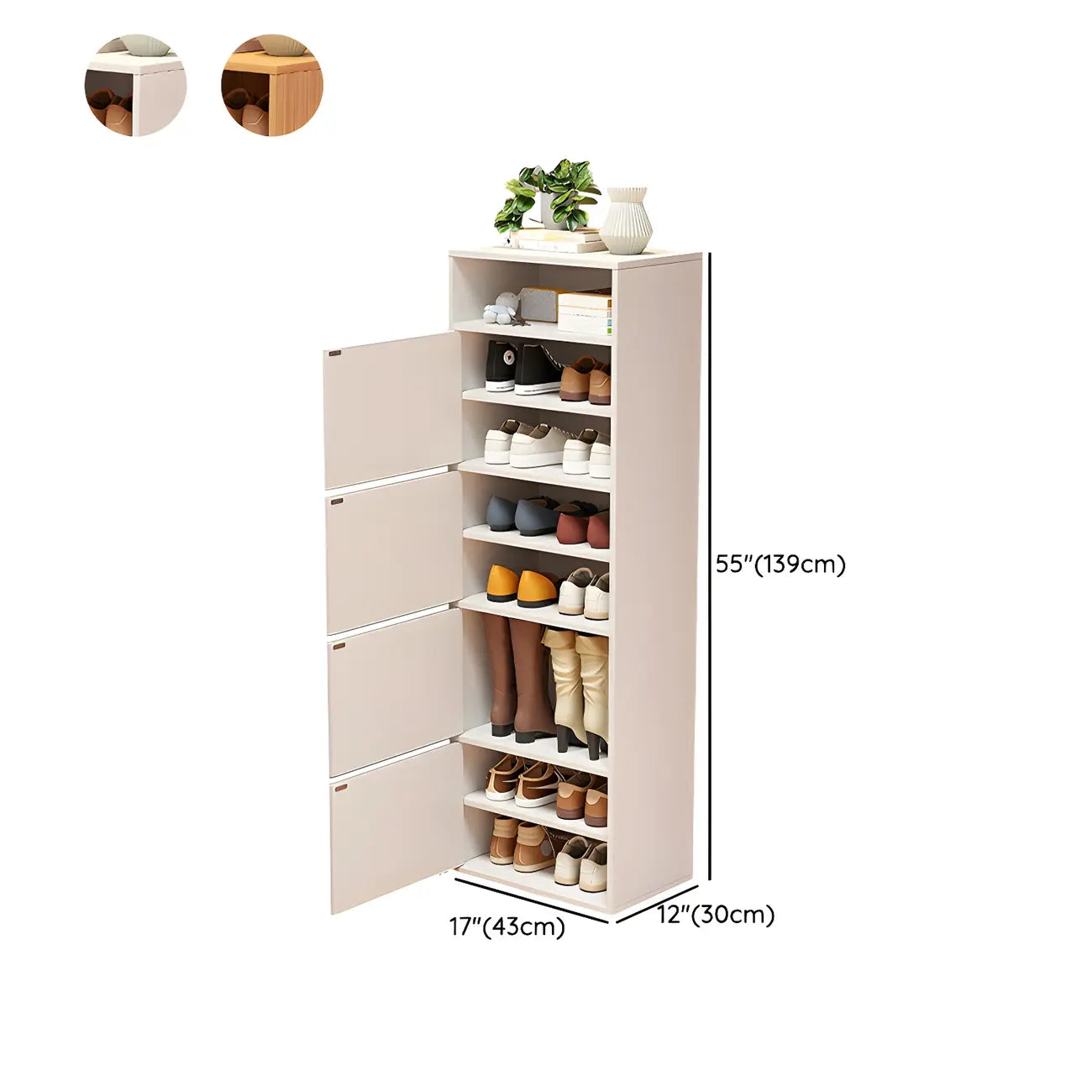 Meuble à chaussures haut blanc moderne avec étagères réglables