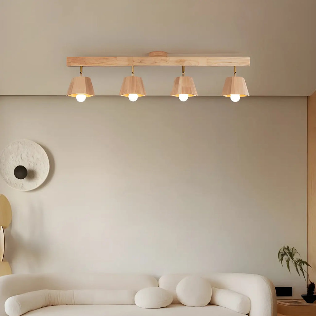 Plafoniera orientabile a 4 luci in legno di gomma naturale