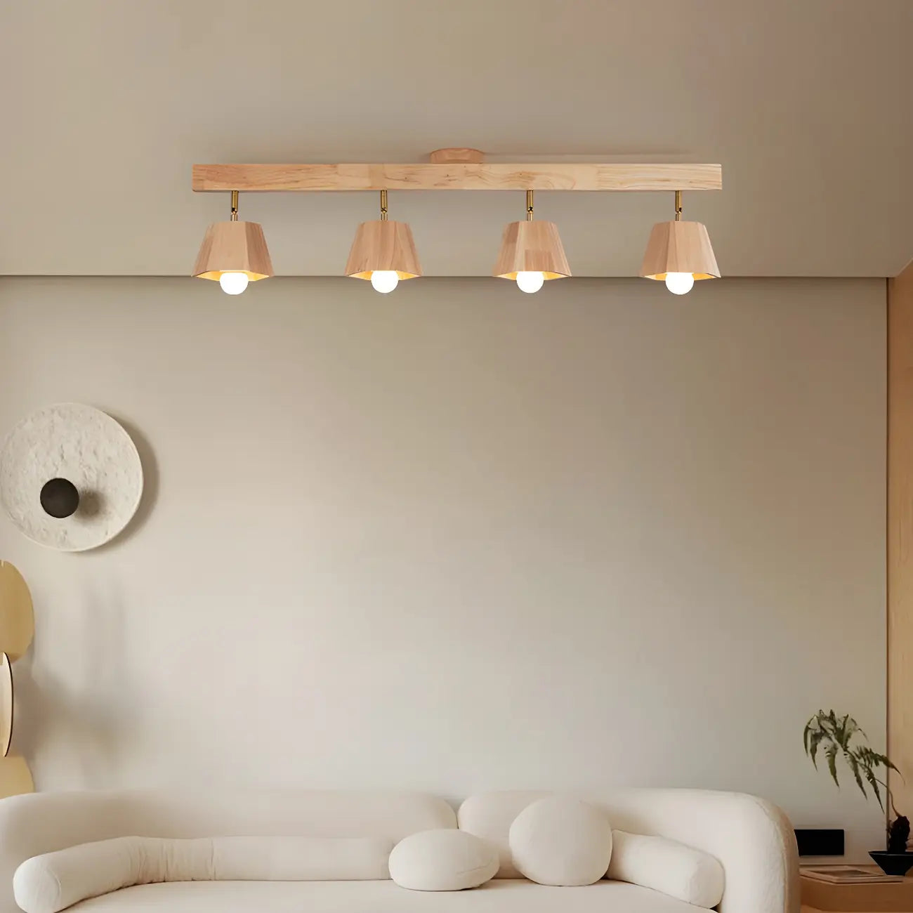 Plafoniera orientabile a 4 luci in legno di gomma naturale