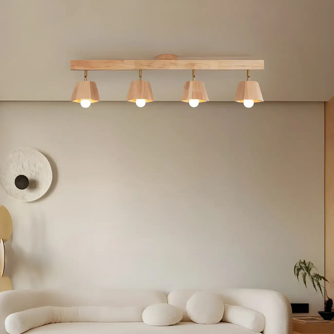 Plafoniera orientabile a 4 luci in legno di gomma naturale