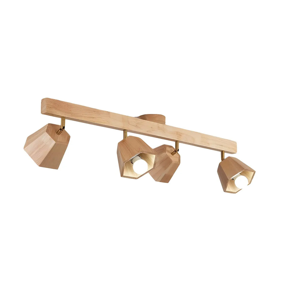 Plafoniera orientabile a 4 luci in legno di gomma naturale