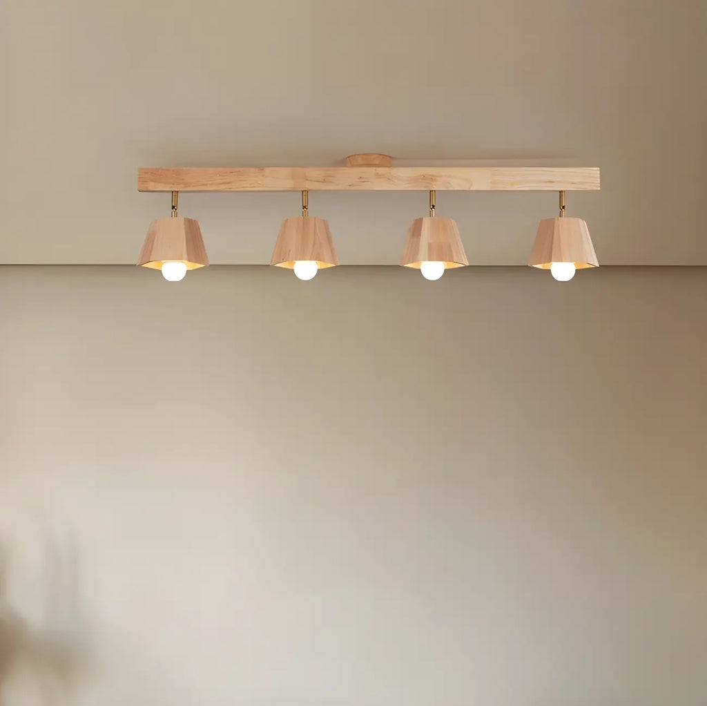 Plafoniera orientabile a 4 luci in legno di gomma naturale