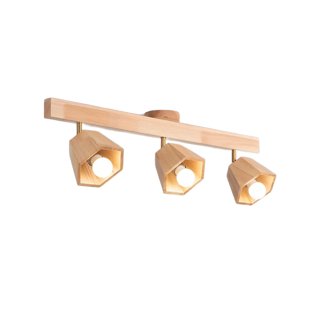 Plafoniera orientabile a 4 luci in legno di gomma naturale