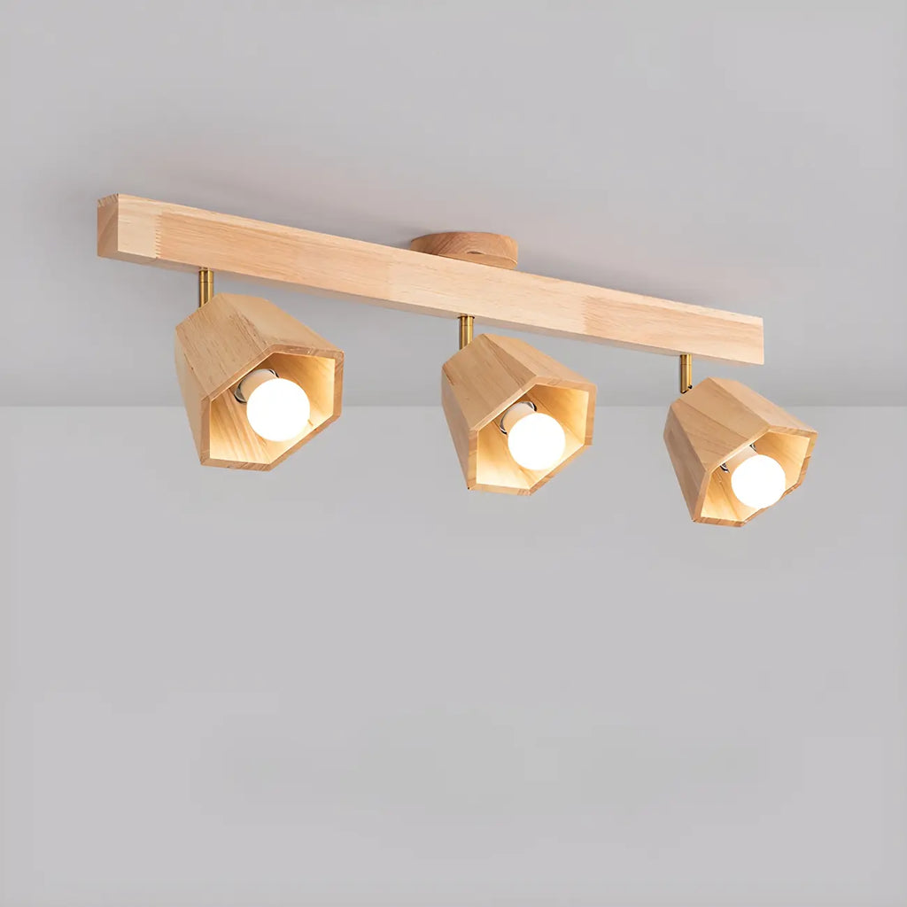 Plafoniera orientabile a 4 luci in legno di gomma naturale