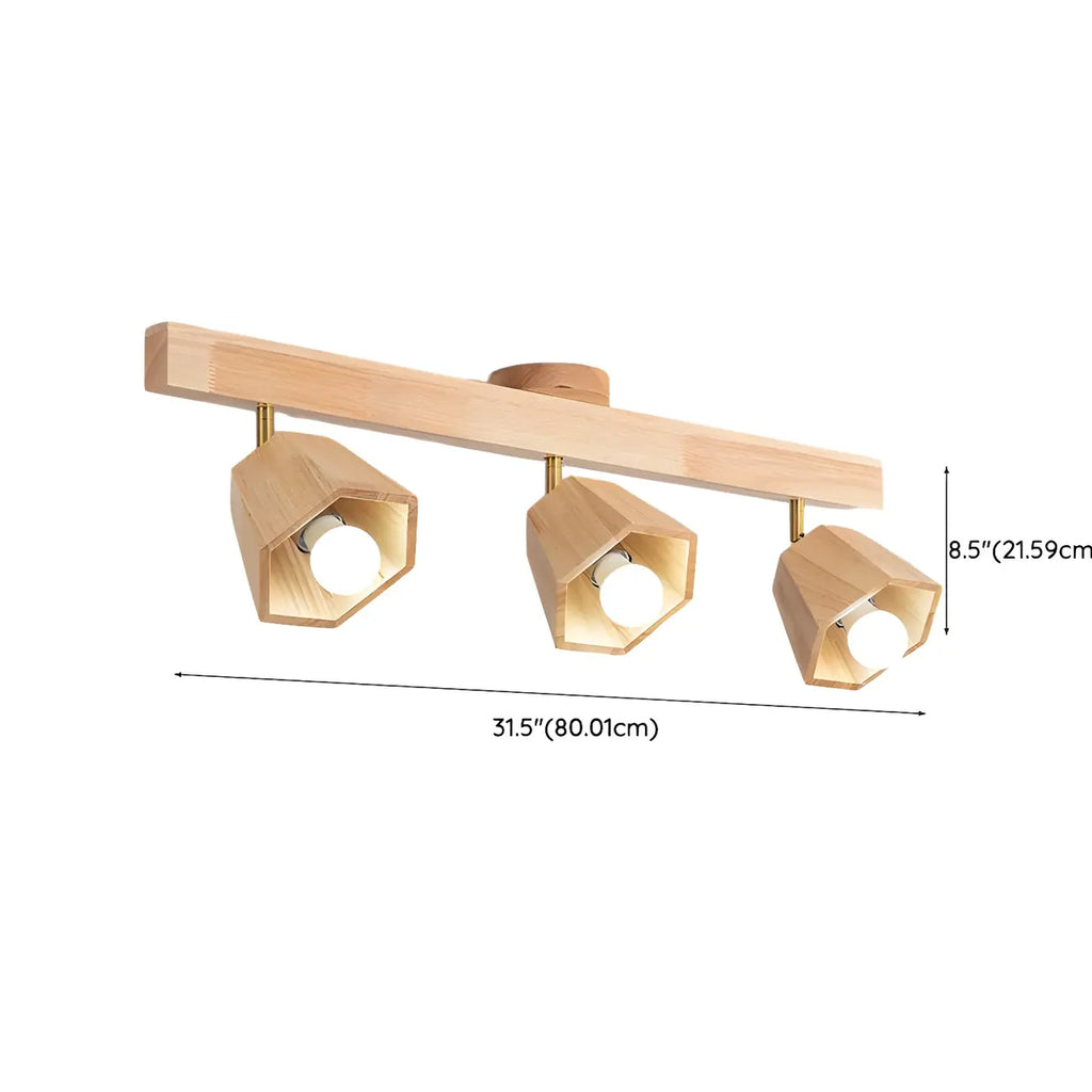 Plafoniera orientabile a 4 luci in legno di gomma naturale