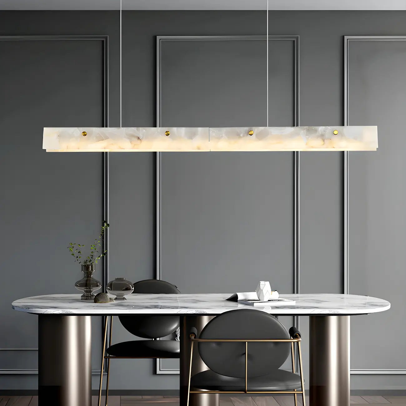 Suspension rectangulaire moderne en métal doré pour îlot de cuisine