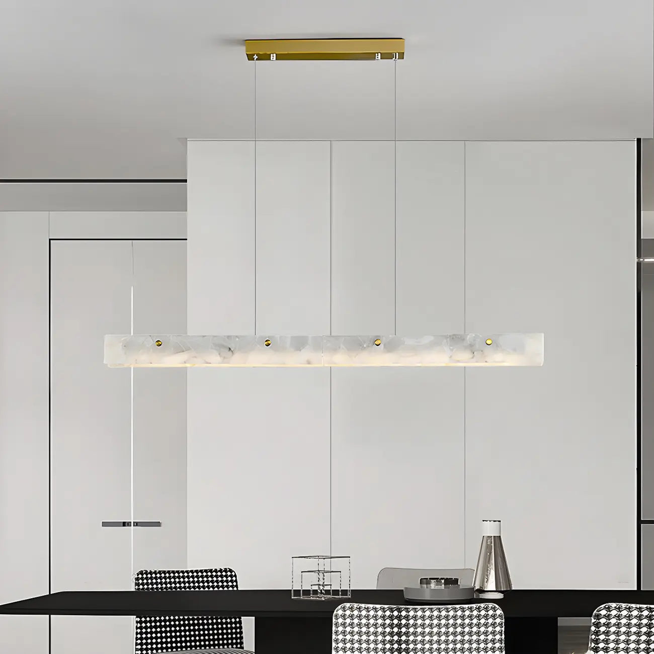 Suspension rectangulaire moderne en métal doré pour îlot de cuisine