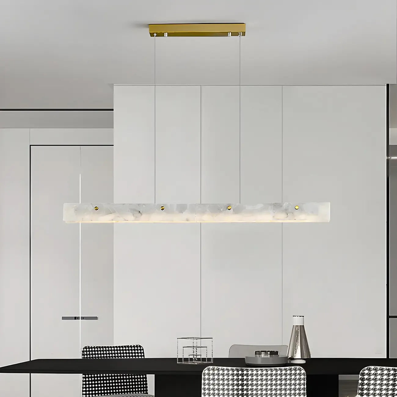 Suspension rectangulaire moderne en métal doré pour îlot de cuisine