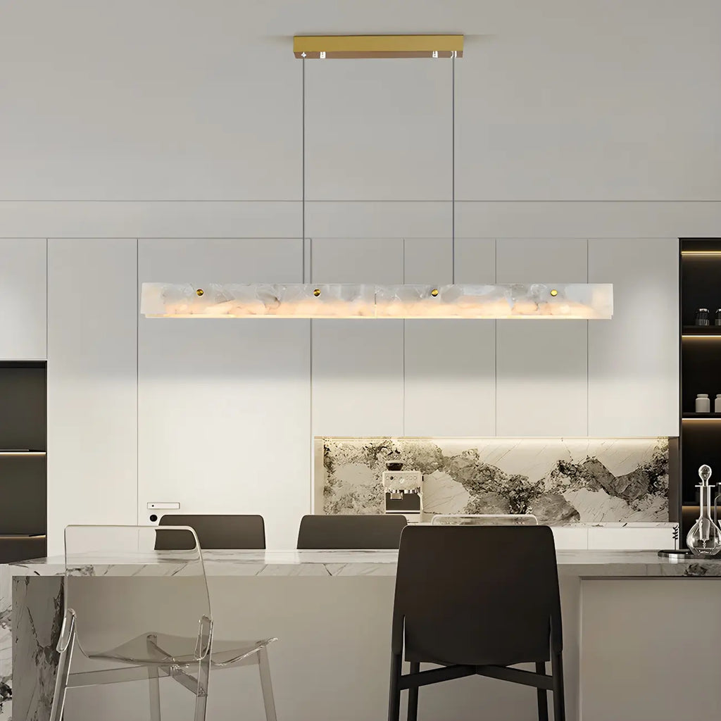 Suspension LED à intensité variable pour îlot de cuisine, style marbre doré linéaire