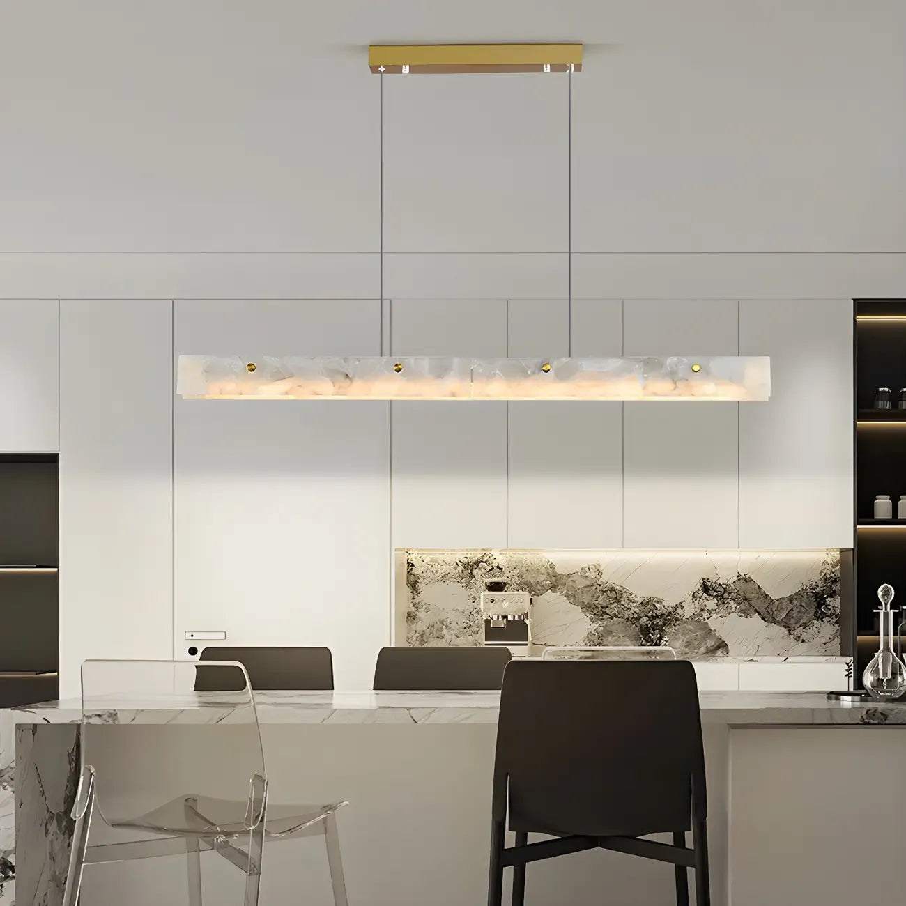 Suspension LED à intensité variable pour îlot de cuisine, style marbre doré linéaire