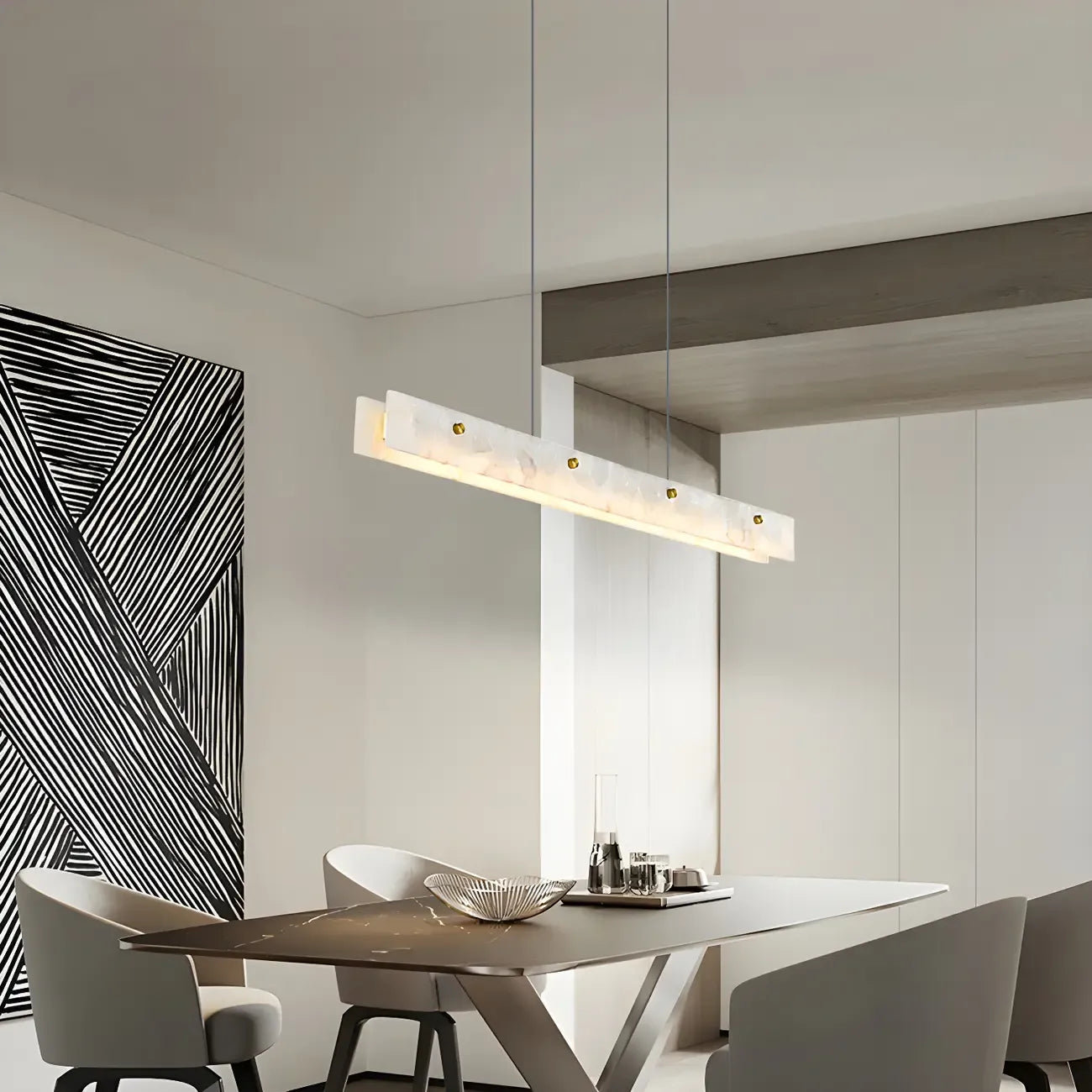 Suspension LED à intensité variable pour îlot de cuisine, style marbre doré linéaire