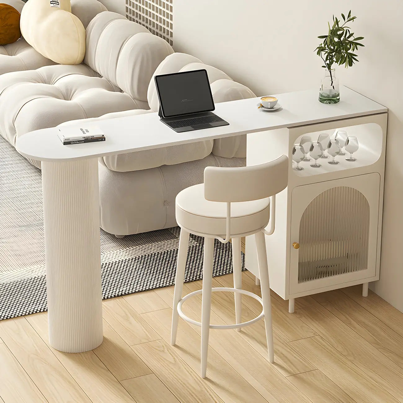 Tables de bar modernes en fer gris pierre avec rangement, forme libre