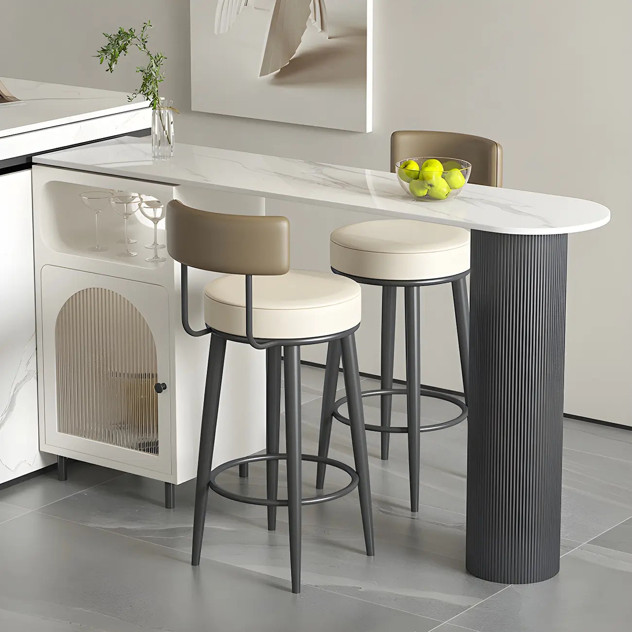 Tables de bar modernes en fer gris pierre avec rangement, forme libre