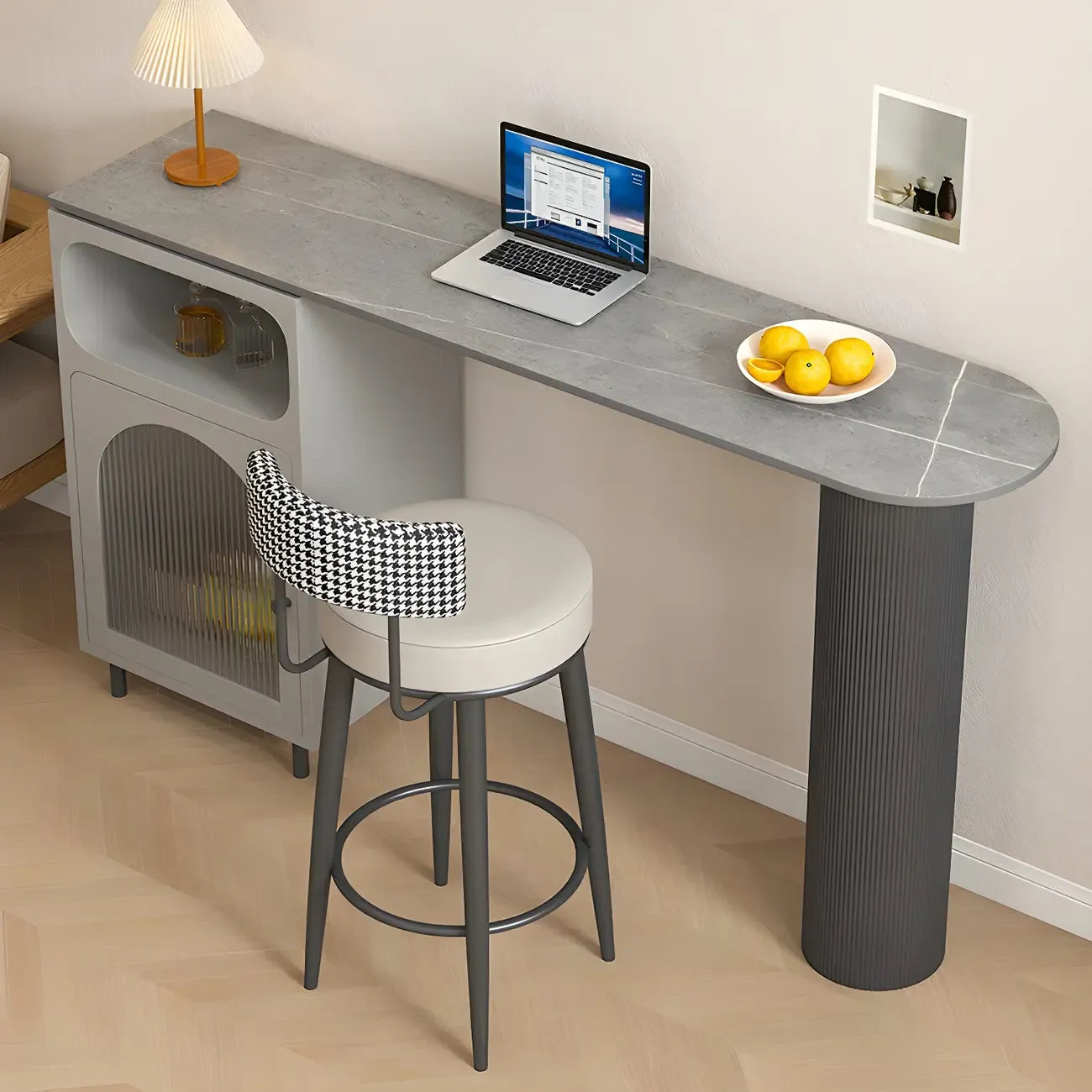 Tables de bar modernes en fer gris pierre avec rangement, forme libre