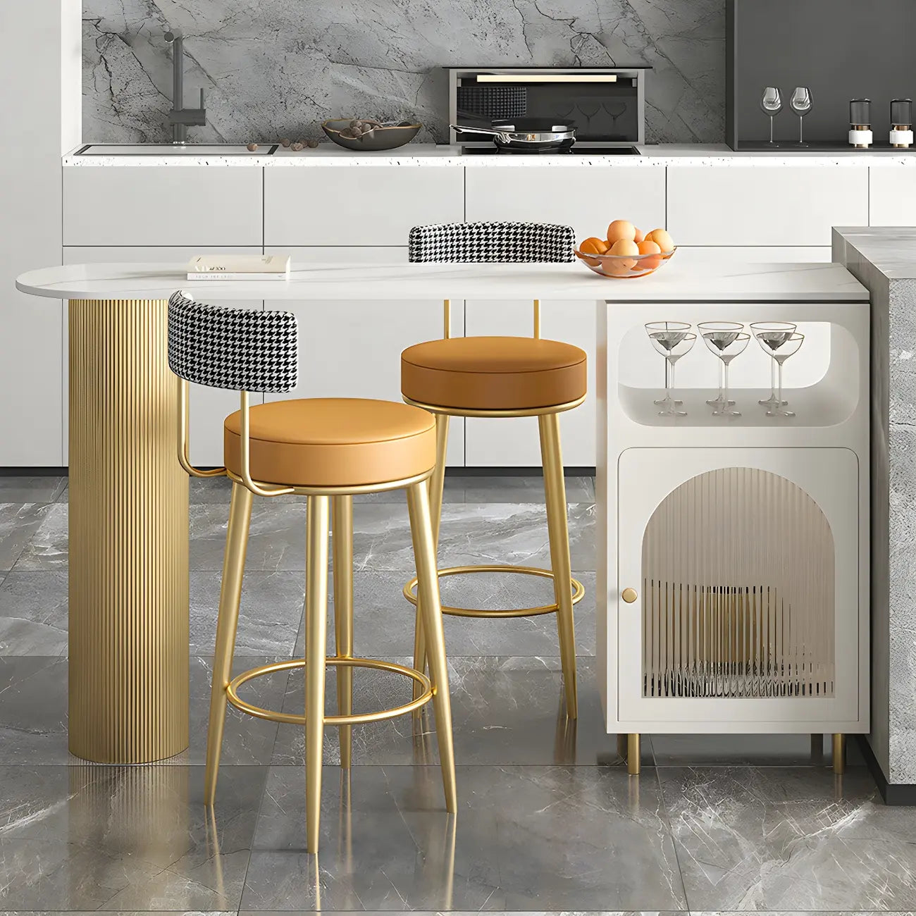 Tables de bar modernes en fer gris pierre avec rangement, forme libre