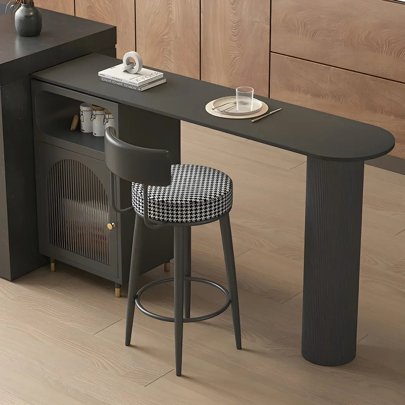 Tables de bar modernes en fer gris pierre avec rangement, forme libre