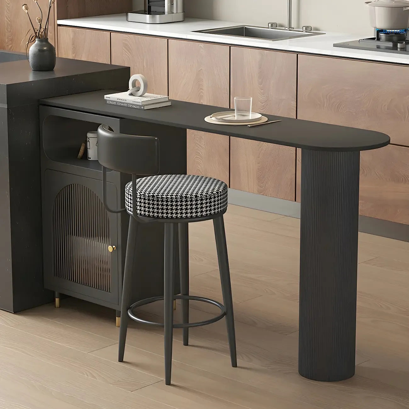 Tables de bar modernes en fer gris pierre avec rangement, forme libre