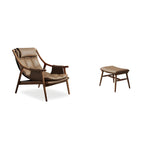 Fauteuil d'appoint contemporain en cuir avec structure en bois