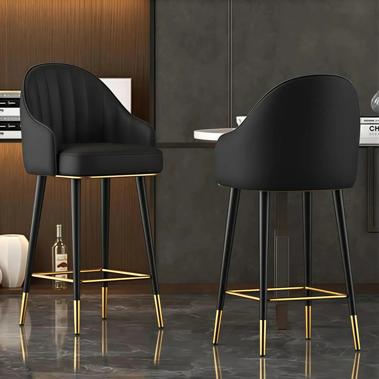 Tabouret de bar Art Déco en cuir avec coussin seau