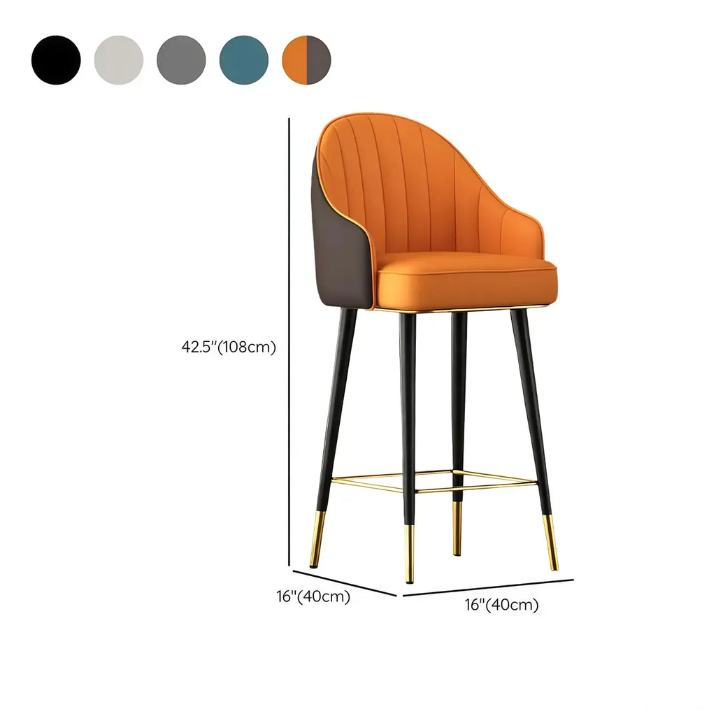Tabouret de bar Art Déco en cuir avec coussin seau