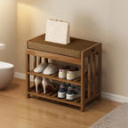 Banc de rangement à chaussures classique en bambou marron rembourré