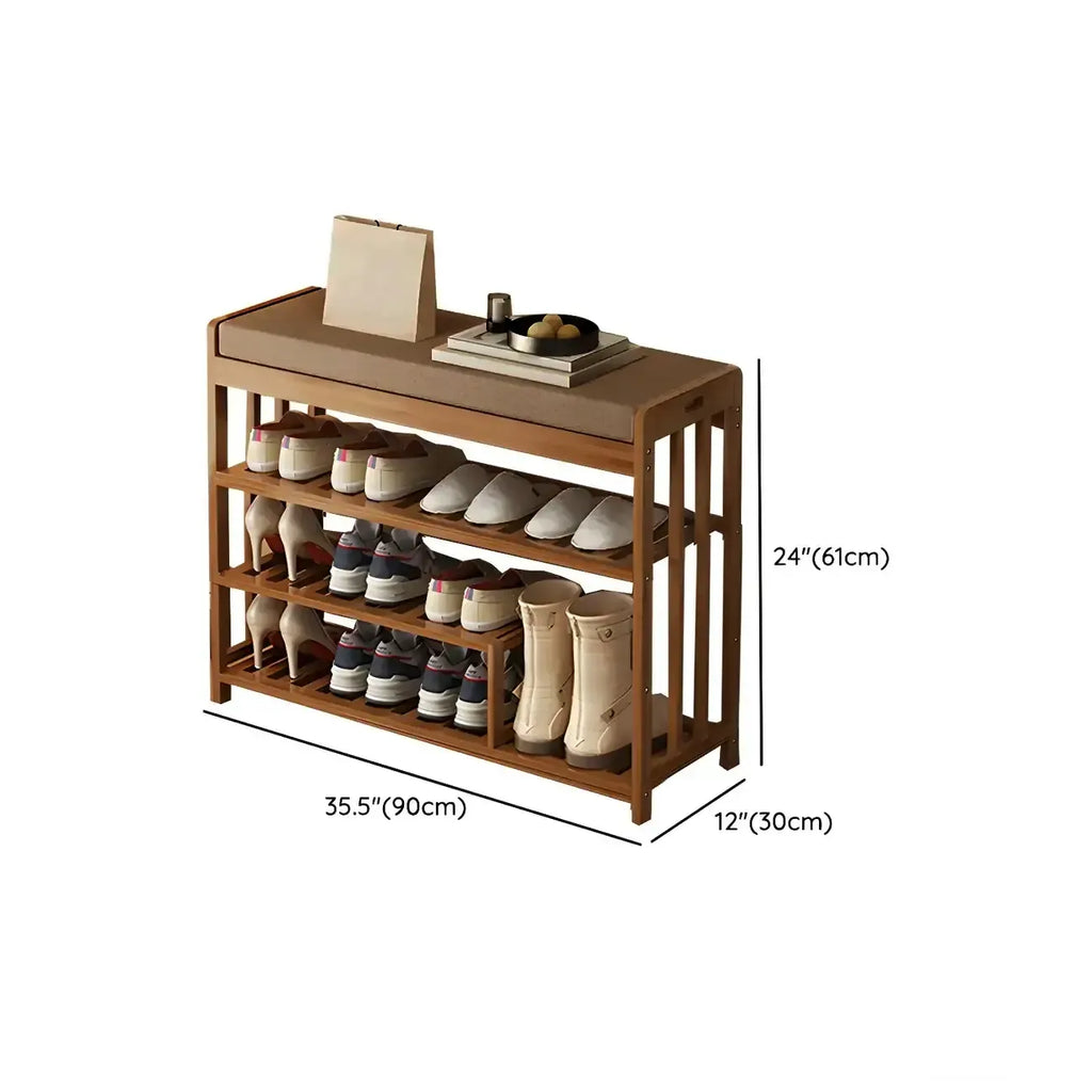 Banc de rangement à chaussures classique en bambou marron rembourré