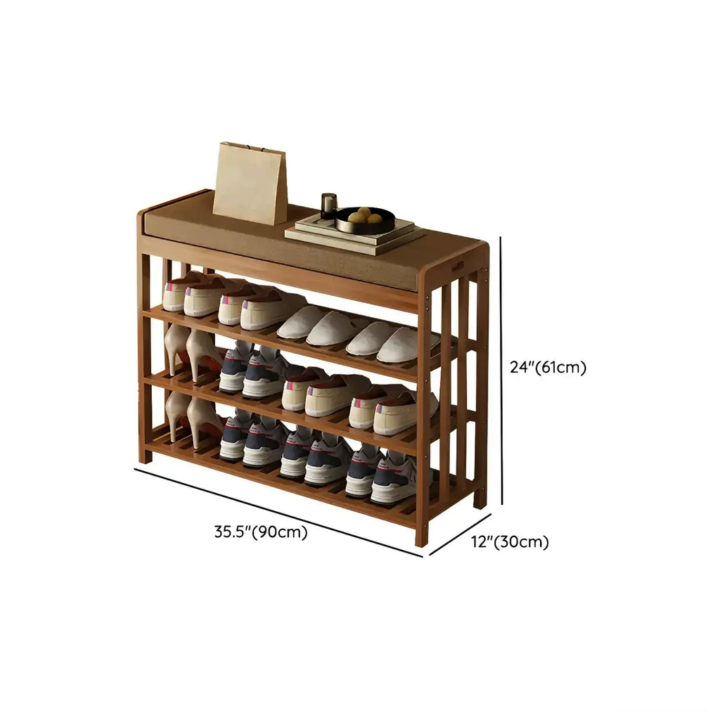Banc de rangement à chaussures classique en bambou marron rembourré