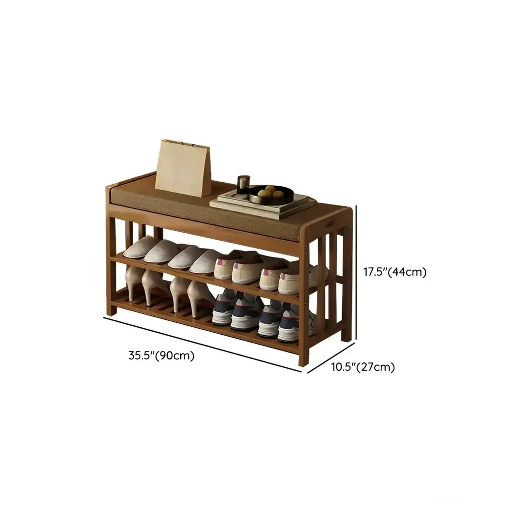 Banc de rangement à chaussures classique en bambou marron rembourré