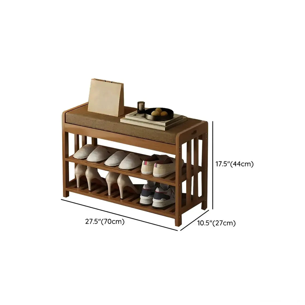 Banc de rangement à chaussures classique en bambou marron rembourré