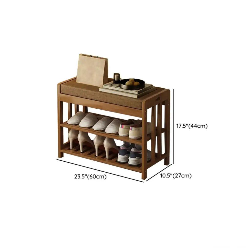 Banc de rangement à chaussures classique en bambou marron rembourré